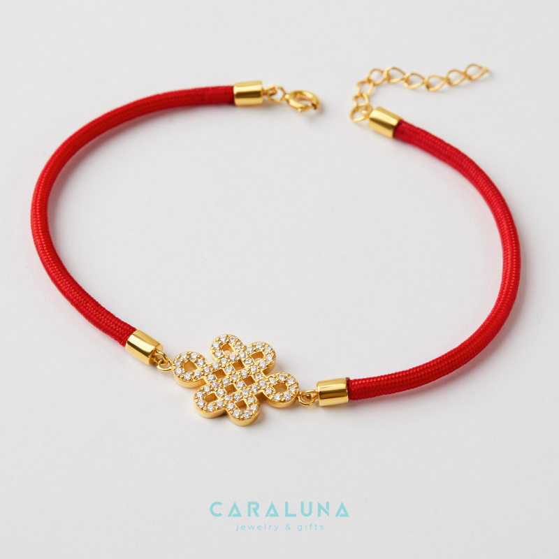 Vòng Tay Bạc 925 Đồng Tâm Kết Chỉ Đỏ Đính Đá - VYB41