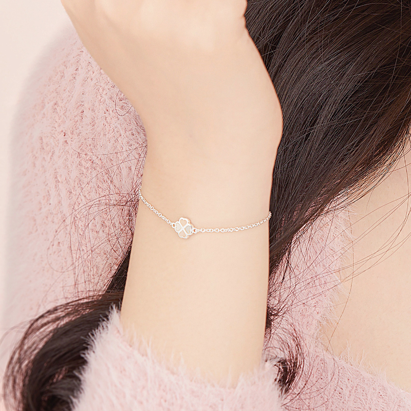 Vòng Tay Bạc 925 Cỏ 4 Lá Khảm Trai Và Đá Opal Hồng Leaf Clover - VYB505