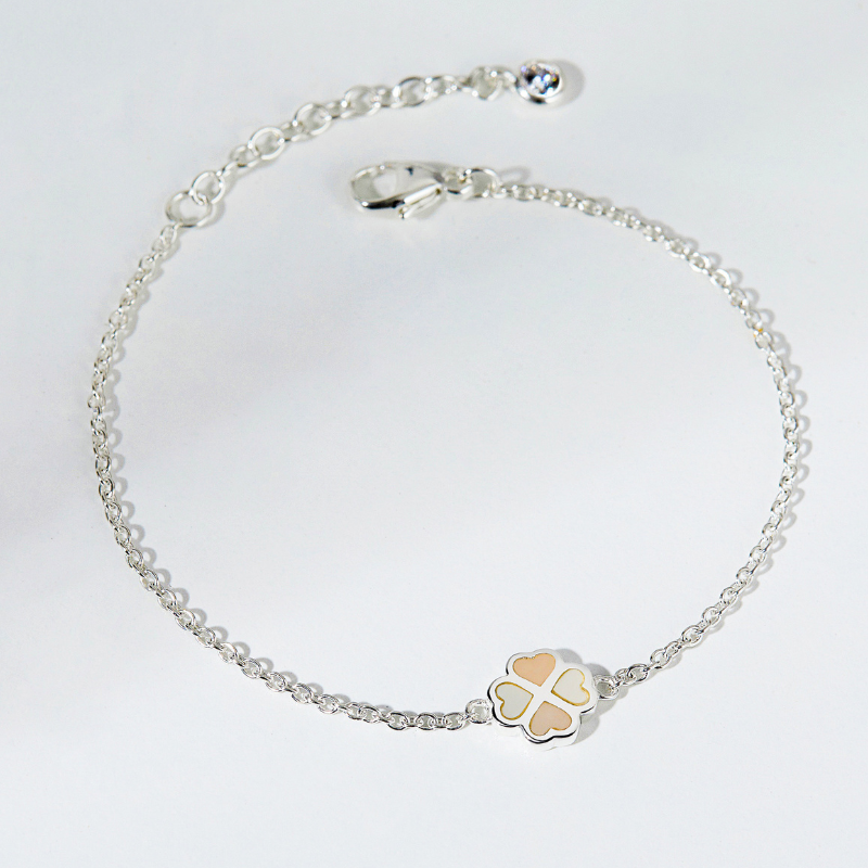 Vòng Tay Bạc 925 Cỏ 4 Lá Khảm Trai Và Đá Opal Hồng Leaf Clover - VYB505