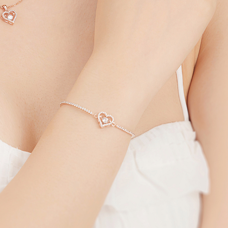 Quà Tặng 8/3 Kiềng Tay Bạc 925 Trái Tim Đá Nhảy Đính Đá Viền Stone Bling Heart - VYB54