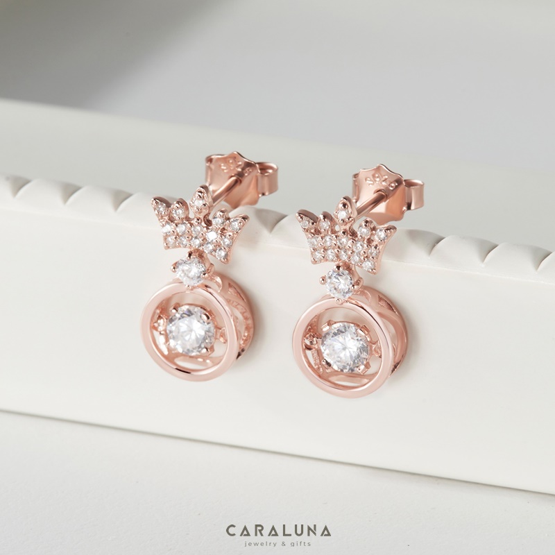 Quà tặng 8/3 Bông Tai Bạc 925 Vương Miện Đá Nhảy Hàn Quốc My Queen - VYE15