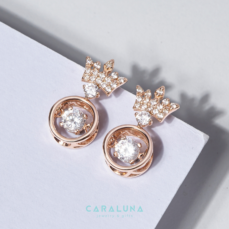 Quà tặng 8/3 Bông Tai Bạc 925 Vương Miện Đá Nhảy Hàn Quốc My Queen - VYE15