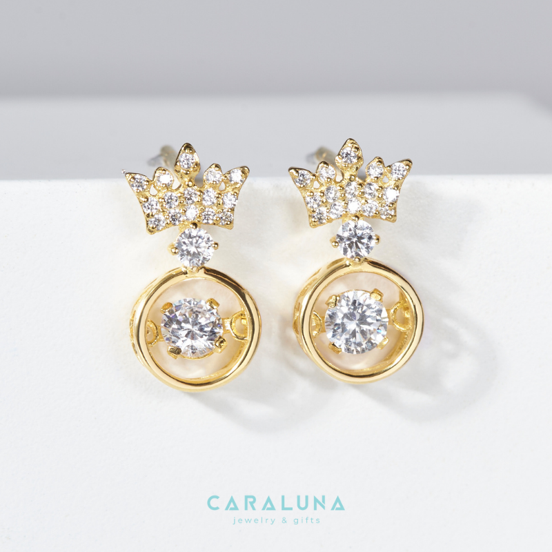 Quà tặng 8/3 Bông Tai Bạc 925 Vương Miện Đá Nhảy Hàn Quốc My Queen - VYE15