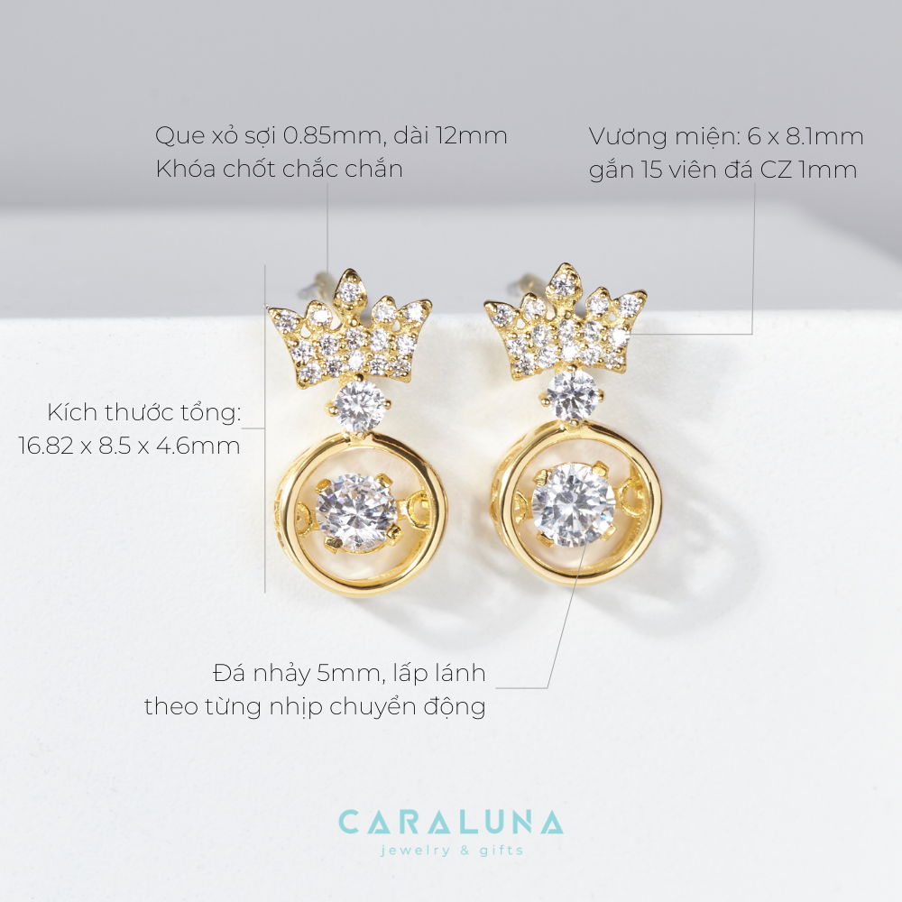 Quà tặng 8/3 Bông Tai Bạc 925 Vương Miện Đá Nhảy Hàn Quốc My Queen - VYE15