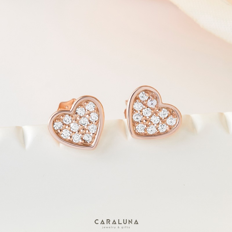 Bông Tai Bạc 925 Nụ Trái Tim Đính Đá Love Heart - VYE29