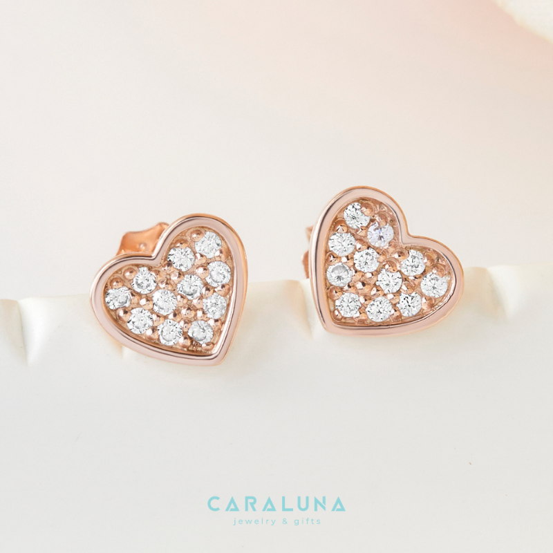 Bông Tai Bạc 925 Nụ Trái Tim Đính Đá Love Heart - VYE29