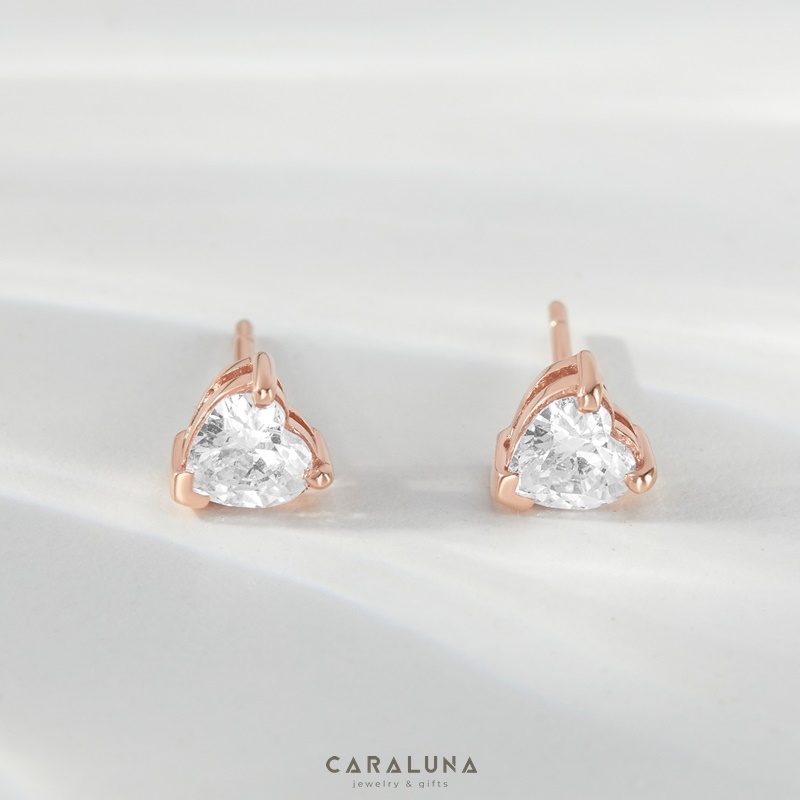 (1 cái) Bông Tai Bạc 925 Nụ Trái Tim Nhỏ Đính Đá Crystal Heart-VYE30-L