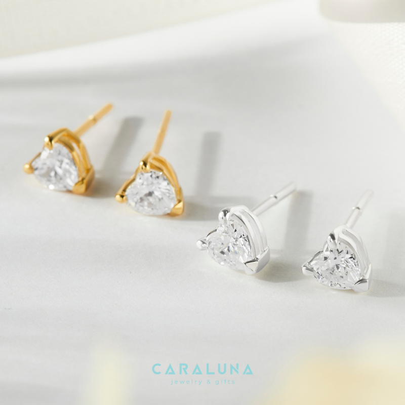 Bông Tai Bạc 925 Nụ Trái Tim Nhỏ Đính Đá Crystal Heart - VYE30