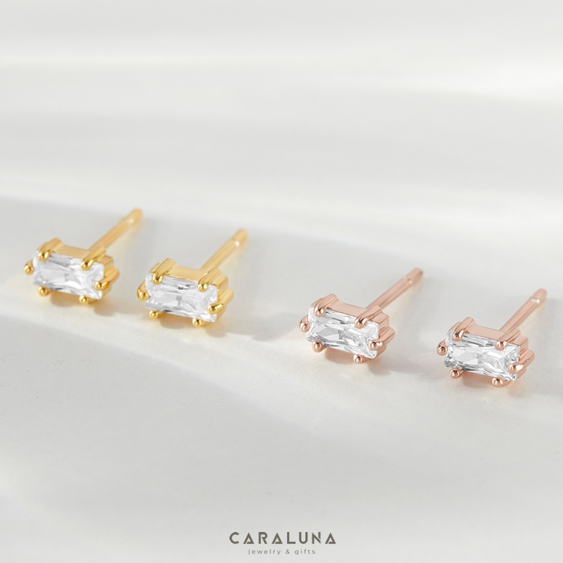 (1 cái) Bông Tai Bạc 925 Nụ Đính Đá Chữ Nhật Baguette Crystal Stud
