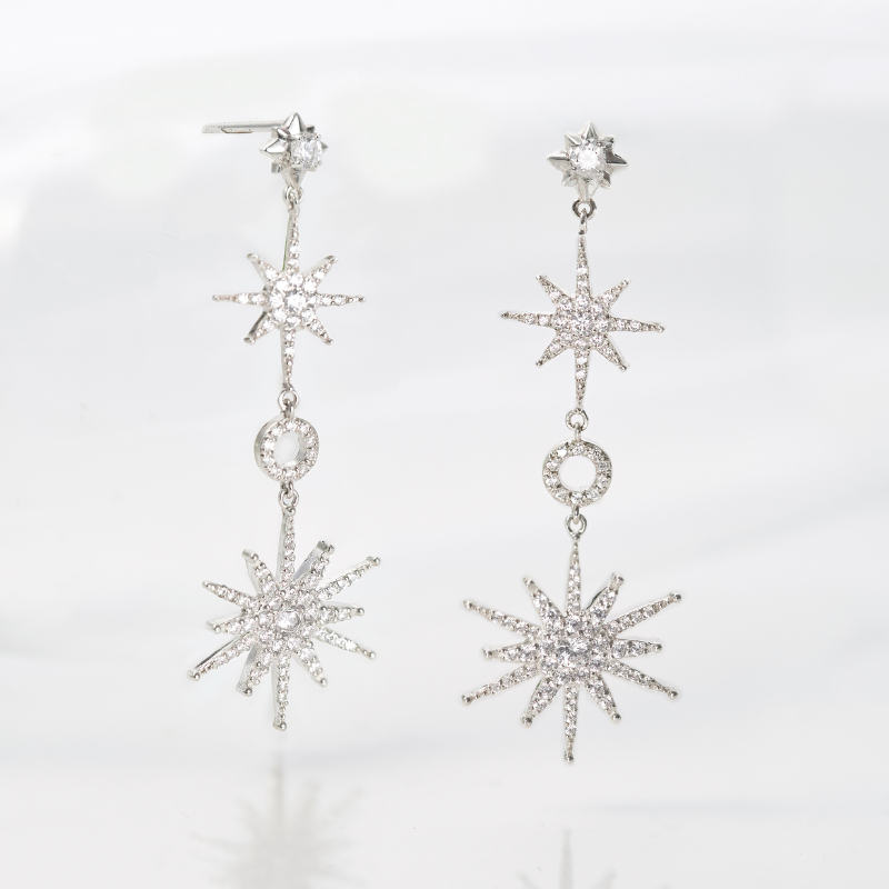 Hoa Tai Bạc 925 Dáng Thả Trăng Sao Đính Đá Nữ Hoàng Đêm Tiệc Date Night - Aphrodite - VYE38