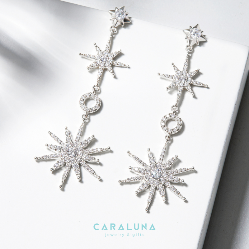 Hoa Tai Bạc 925 Dáng Thả Trăng Sao Đính Đá Nữ Hoàng Đêm Tiệc Date Night - Aphrodite - VYE38