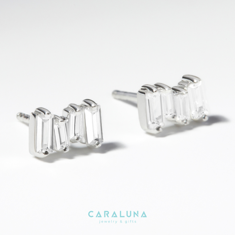 (1 cái) Hoa Tai Bạc 925 Đính Đá Chữ Nhật - Stud Earrings - Shine - VYE500-L