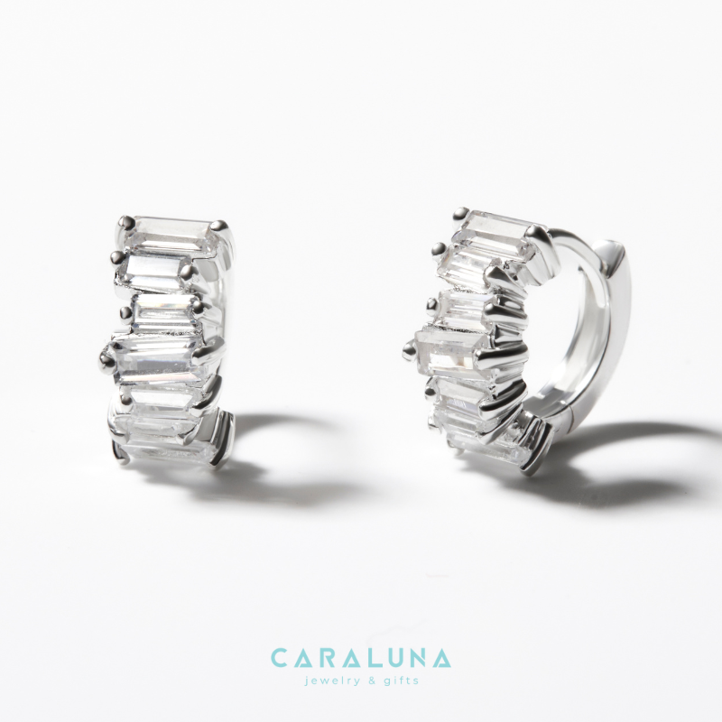 (1 cái) Hoa Tai Bạc 925 Đính Đá Chữ Nhật Huggies - Shine -VYE501-L