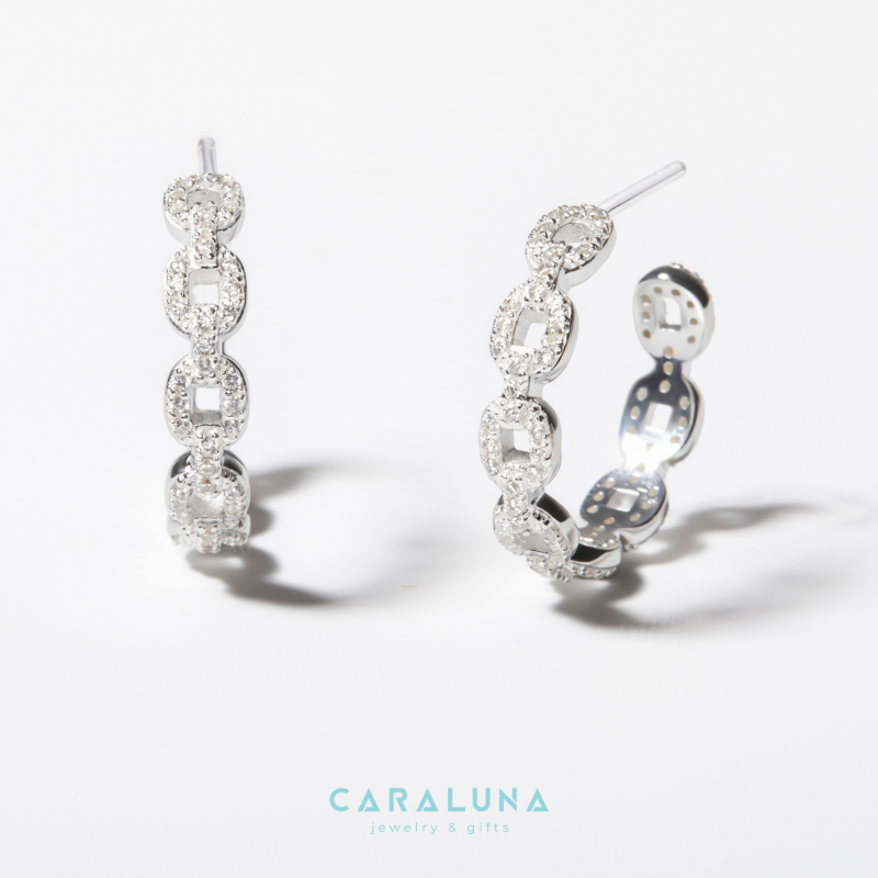 Hoa Tai Bạc 925 Đính Đá - C Hoop Earrings - Connect - VYE502