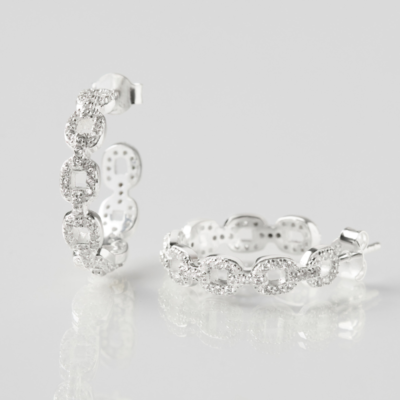 Hoa Tai Bạc 925 Đính Đá - C Hoop Earrings - Connect - VYE502