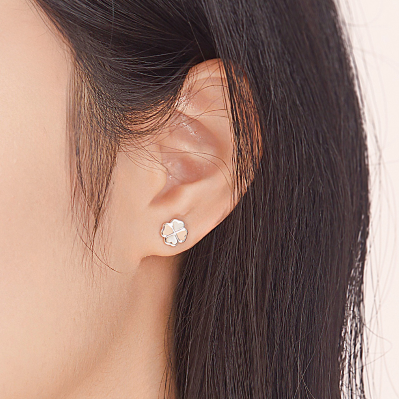 Hoa Tai Bạc 925 Cỏ 4 Lá Khảm Trai Và Đá Opal Hồng Leaf Clover - VYE510