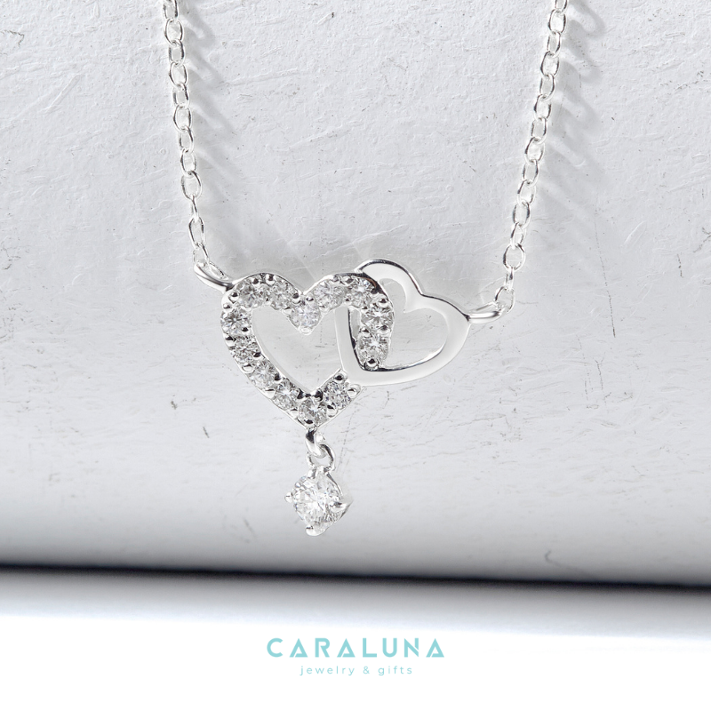 Dây Chuyền Bạc 925 Hai Trái Tim Đính Đá Gắn Kết Heart To Heart - VYN06