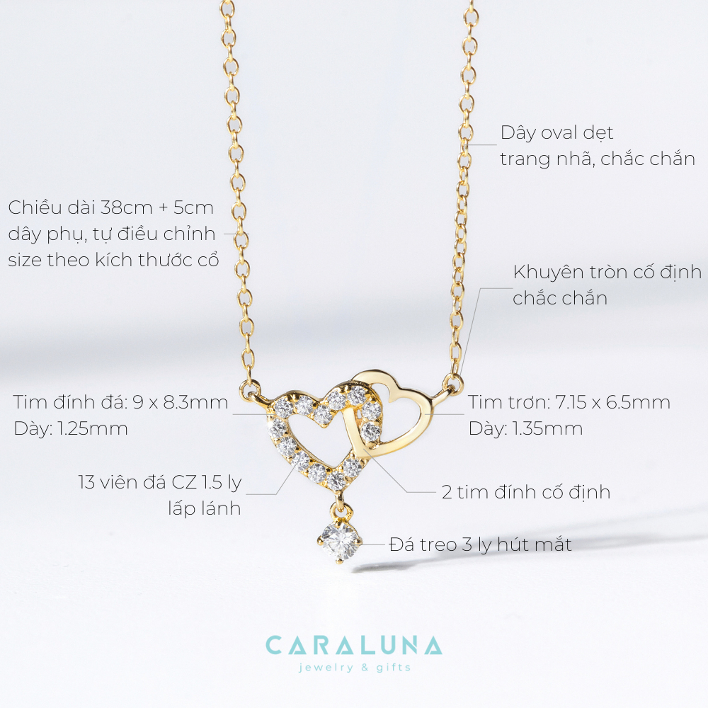 Dây Chuyền Bạc 925 Hai Trái Tim Đính Đá Gắn Kết Heart To Heart - VYN06