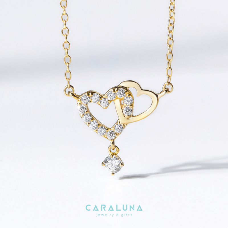 Dây Chuyền Bạc 925 Hai Trái Tim Đính Đá Gắn Kết Heart To Heart - VYN06