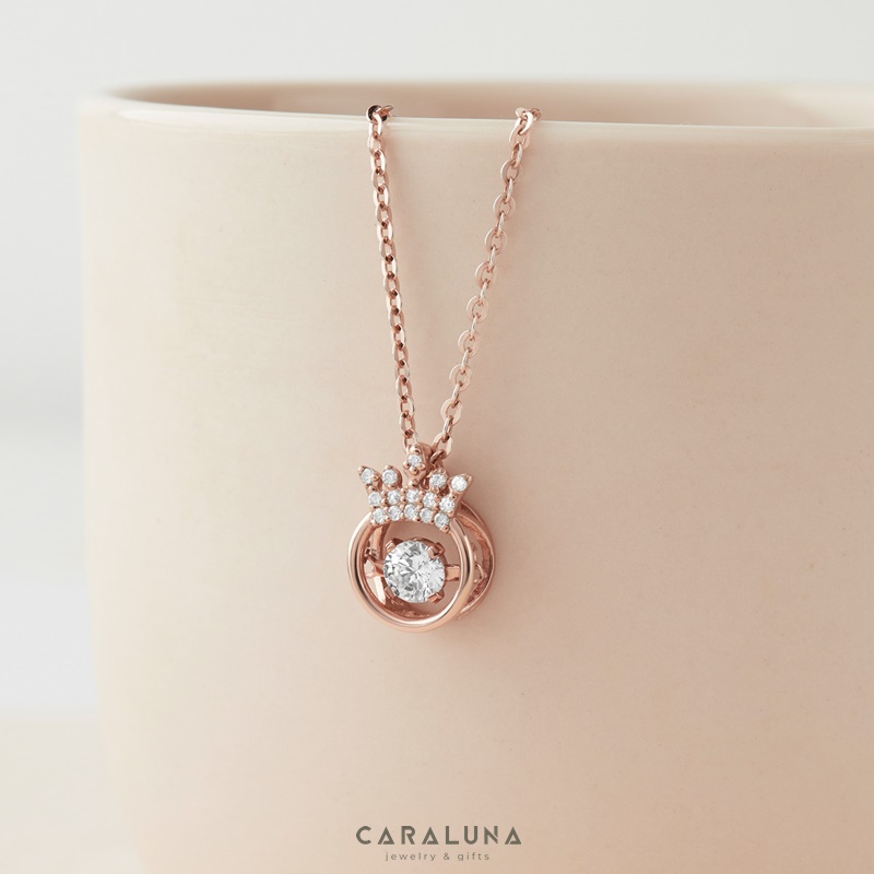 Dây Chuyền Bạc 925 Vương Miện Đá Nhảy Hàn Quốc My Queen - Mặt Tròn Vương Miện - VYN13