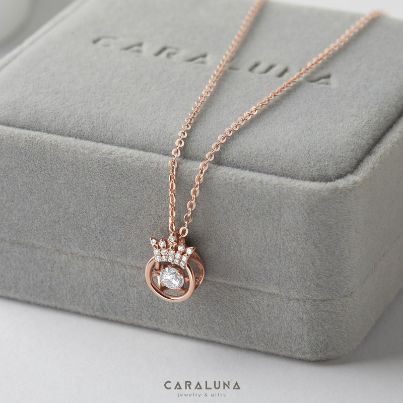 Dây Chuyền Bạc 925 Vương Miện Đá Nhảy Hàn Quốc My Queen - Mặt Tròn Vương Miện - VYN13