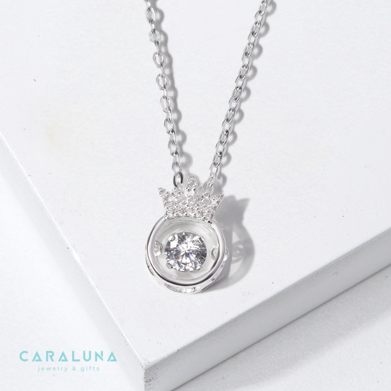 Quà Tặng 8/3 Dây Chuyền Bạc 925 Vương Miện Đá Nhảy Hàn Quốc My Queen - Mặt Tròn Vương Miện - VYN13