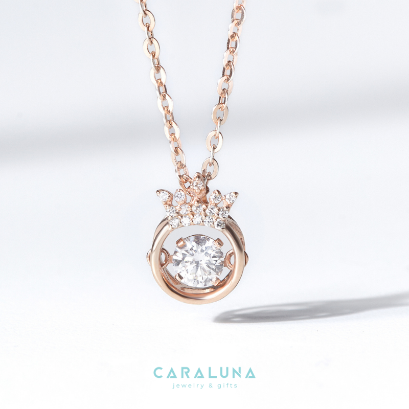 Dây Chuyền Bạc 925 Vương Miện Đá Nhảy Hàn Quốc My Queen - Mặt Tròn Vương Miện - VYN13