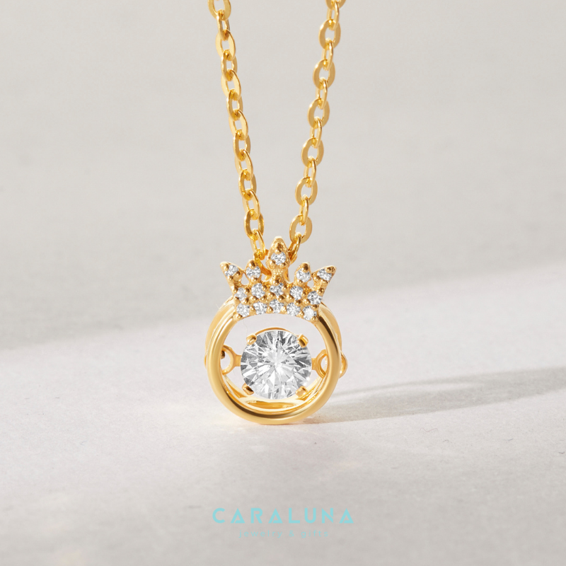 Quà Tặng 8/3 Dây Chuyền Bạc 925 Vương Miện Đá Nhảy Hàn Quốc My Queen - Mặt Tròn Vương Miện - VYN13