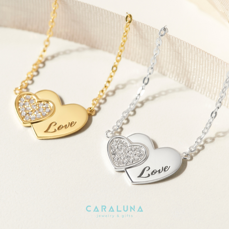 Dây Chuyền Bạc 925 Hai Trái Tim Đính Đá Khắc Chữ Love - Heart To Heart - VYN37