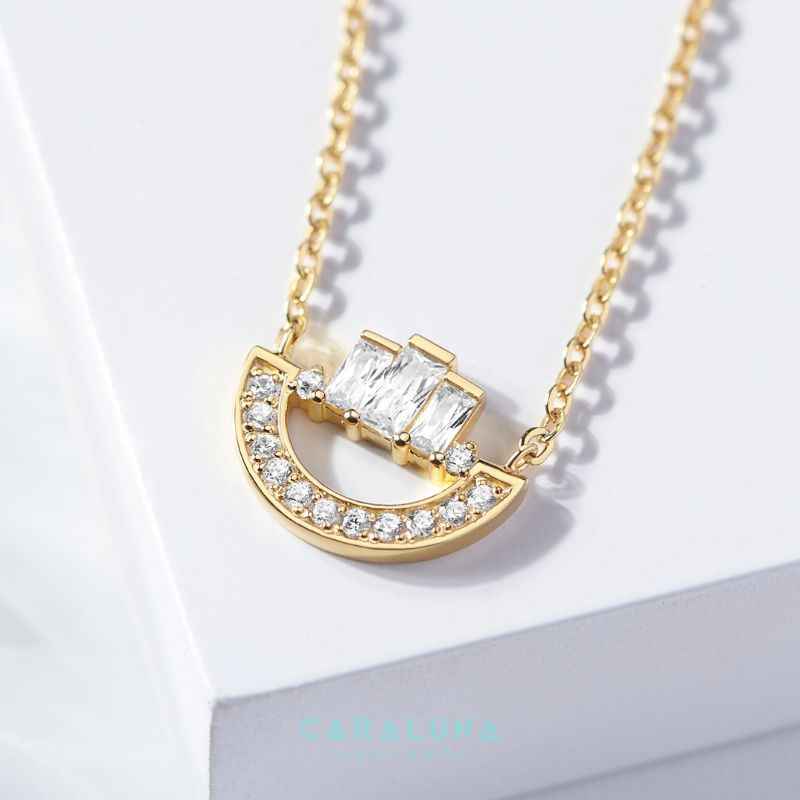 Dây Chuyền Bạc 925 Thuyền Trăng Đính Đá Chữ Nhật Moon Love - VYN41