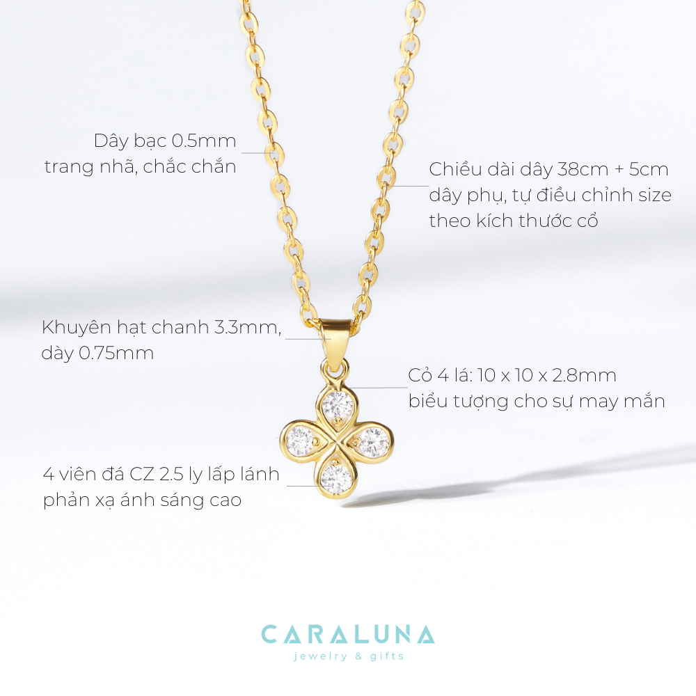 Dây Chuyền Bạc 925 Cỏ 4 Lá Đính Đá - 4 Leaf Clover - VYN50