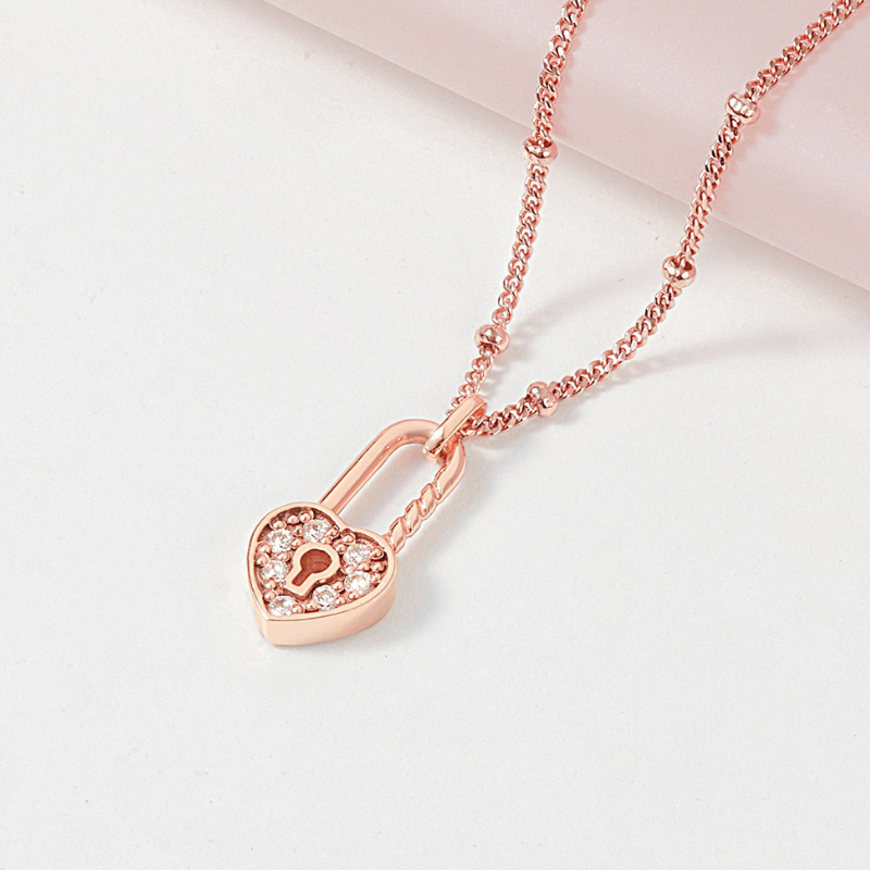 Dây Chuyền Đôi Nữ Bạc 925 Khóa Trái Tim Đính Đá Heart Lock - VYN58 *