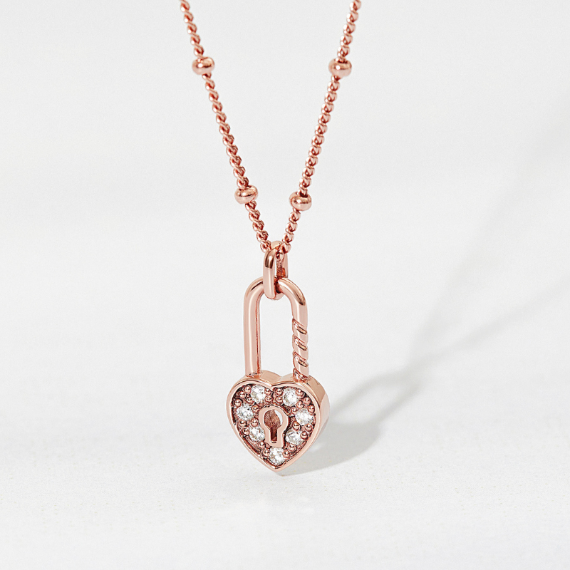 Dây Chuyền Đôi Cho Nữ Bạc 925 Ổ Khóa Trái Tim Đính Đá Heart Lock - VYN58 *