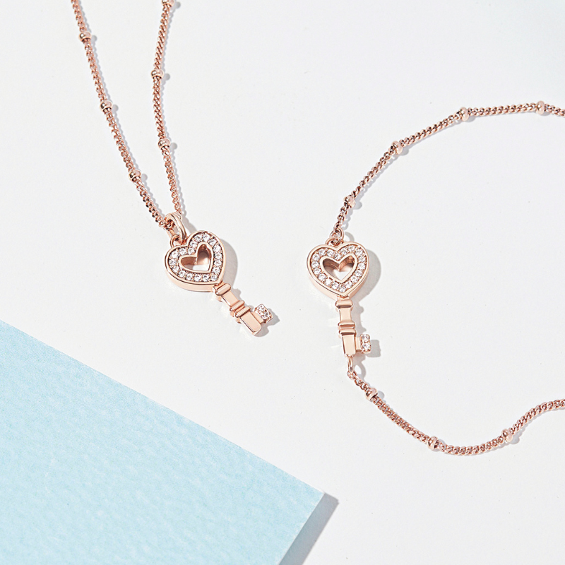 Dây Chuyền Đôi Cho Nữ Bạc 925 Chìa Khóa Trái Tim Heart Lock - VYN59 *