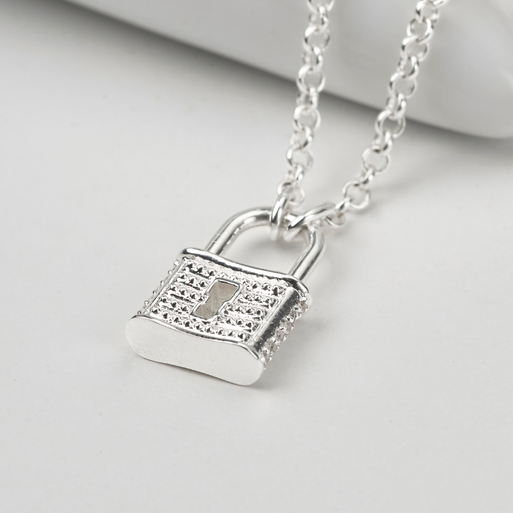 Dây Chuyền Đôi Cho Nam Bạc 925 Hình Ổ Khóa Đính Đá Cho Nam Heart Lock - VYN68 *