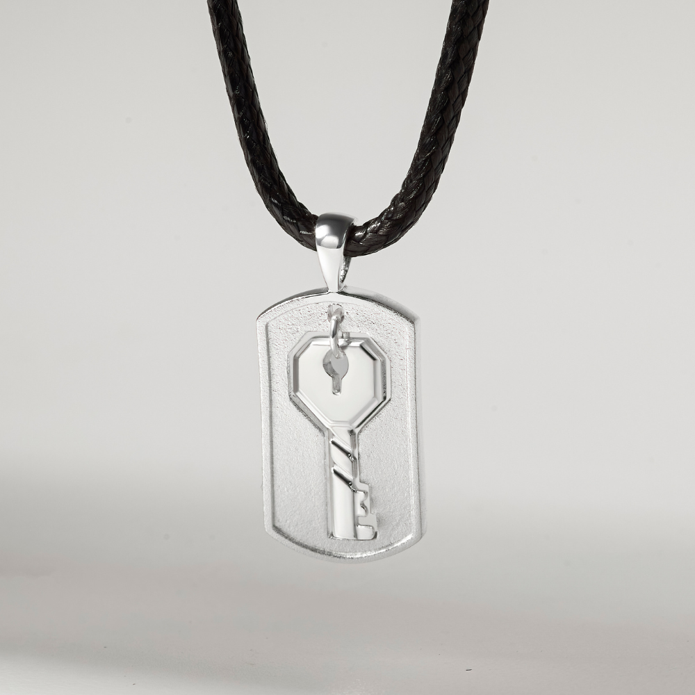 Dây Chuyền Đôi Cho Nam Bạc 925 Hình Chìa Khóa Dây Da Cho Nam Heart Lock - VYN69 *