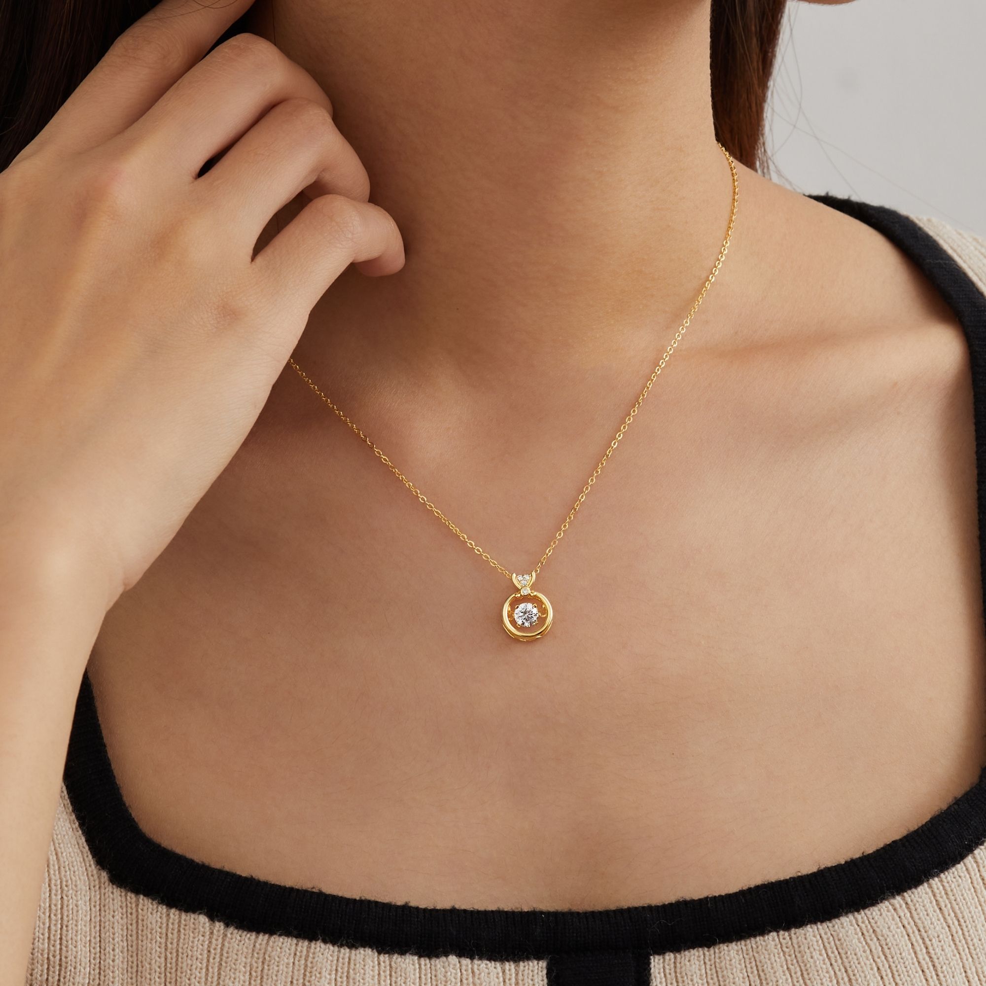 Quà Tặng 8/3 Dây Chuyền Bạc 925 Hình Nhẫn Cầu Hôn Đá Nhảy Ring Dancing Stone Necklace - VYN70