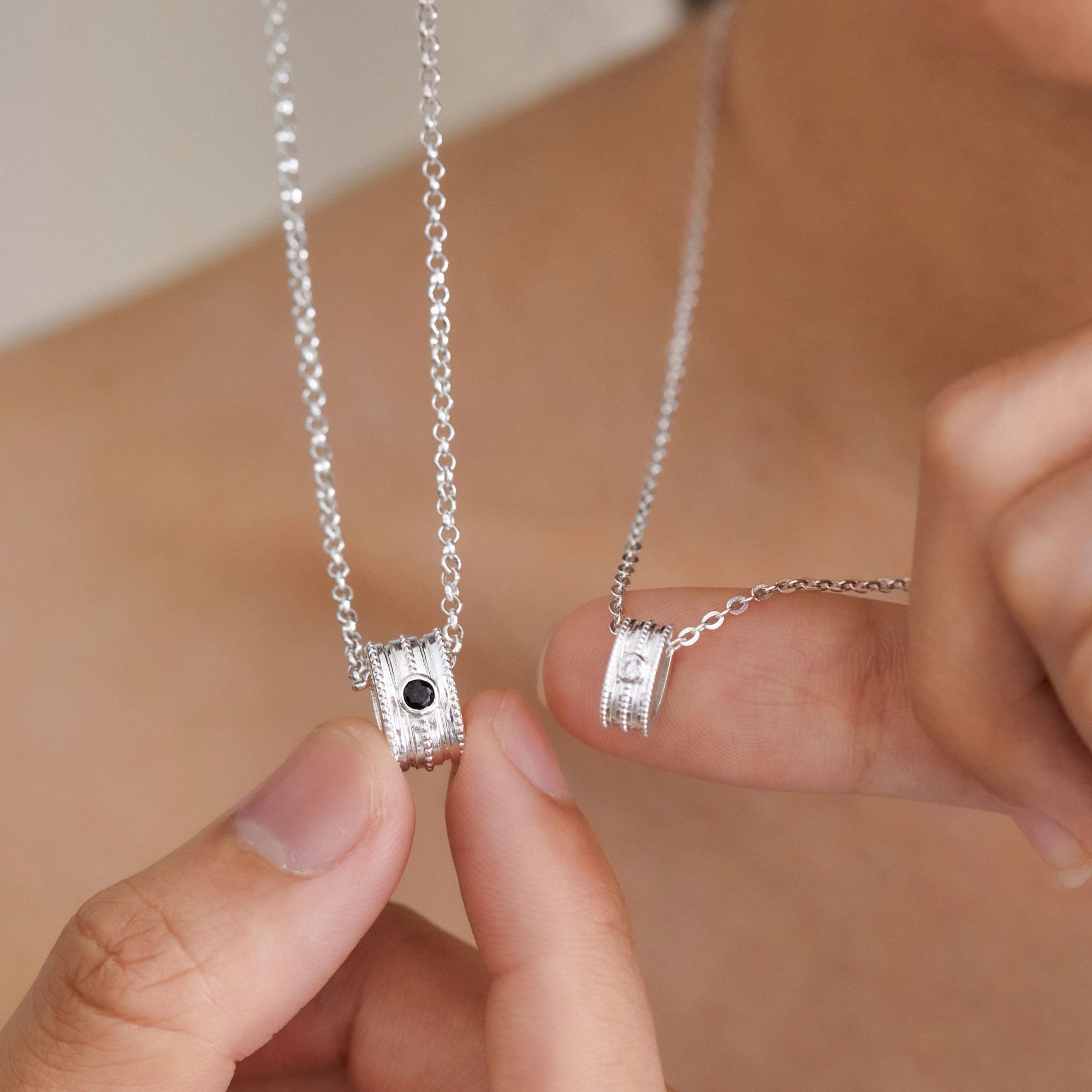 ( Một Cặp ) Dây Chuyền Đôi Bạc 925 Mặt Ống Trụ Đính Đá VYN73 - VYN74