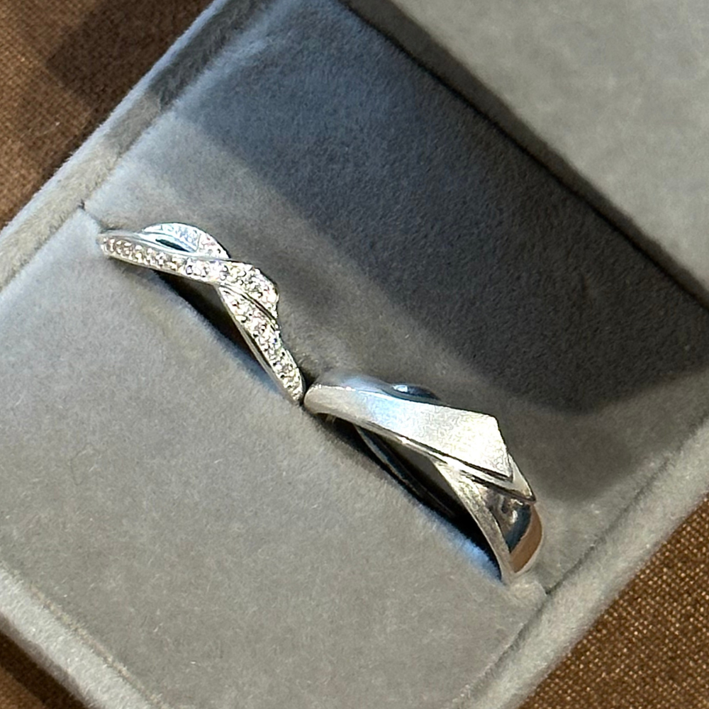 (Một Cặp) Nhẫn Đôi Freesize Bạc 925 Lượn Sóng Wave Love - VYR11 & VYR12