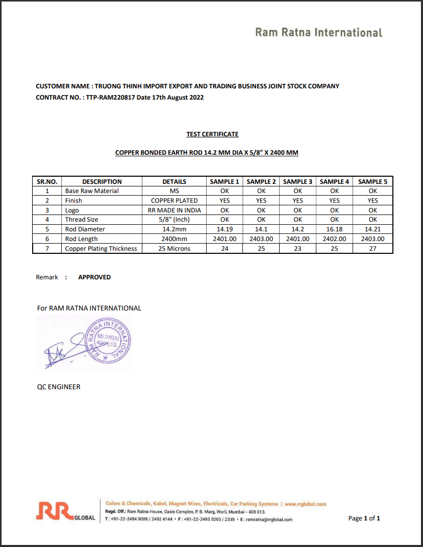 chứng nhận kiểm tra cọc d14.2