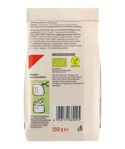 Hạt kỷ tử hữu cơ Gojibeeren DM Bio (150g)