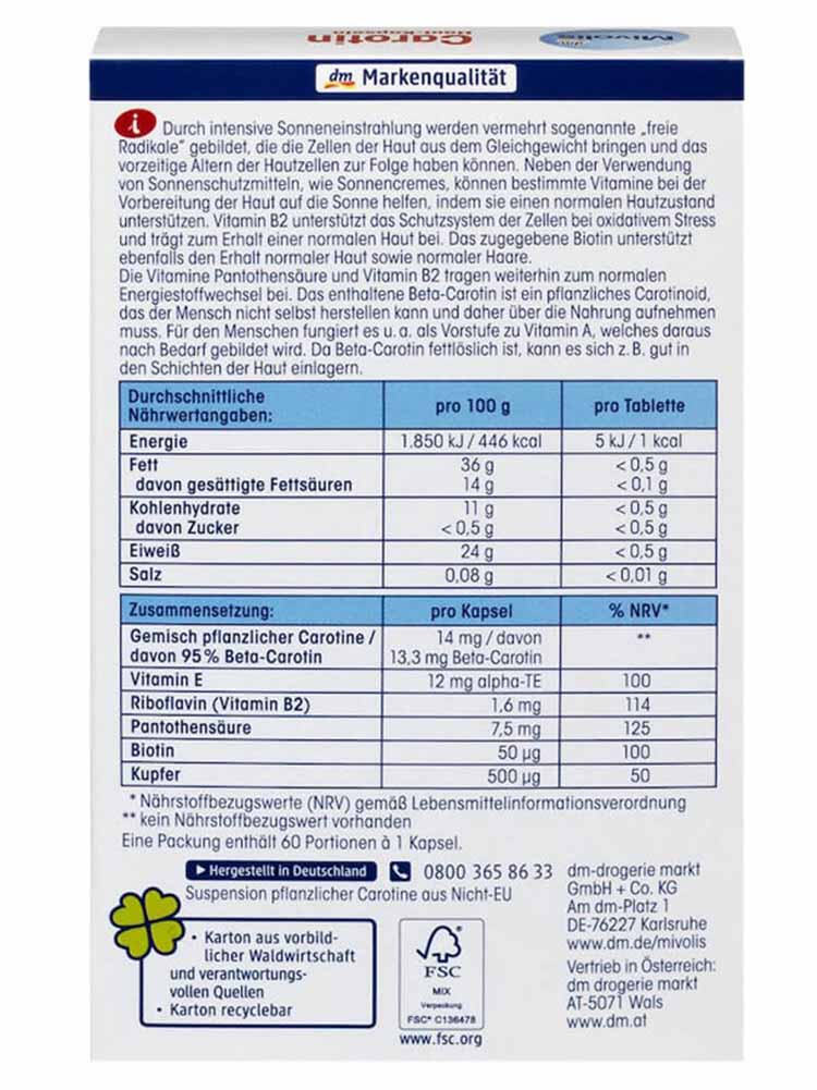 Viên uống chống nắng Mivolis Carotin