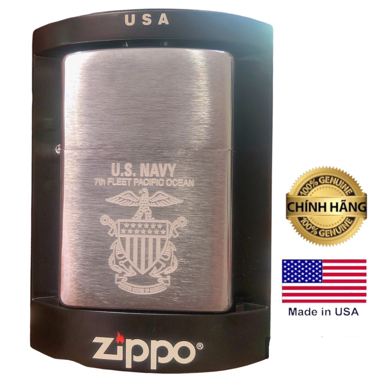 Bật lửa, hộp quẹt Zippo Mỹ, khắc ăn mòn chủ đề U.S.NAYY, Hàng chính hãng