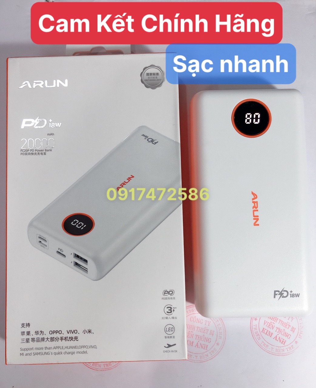 Sạc Dự Phòng Arun FC20P 20000 mAh (PD18W, QC3.0) Sạc Nhanh 2 Chiều Type C, Hàng chính hãng