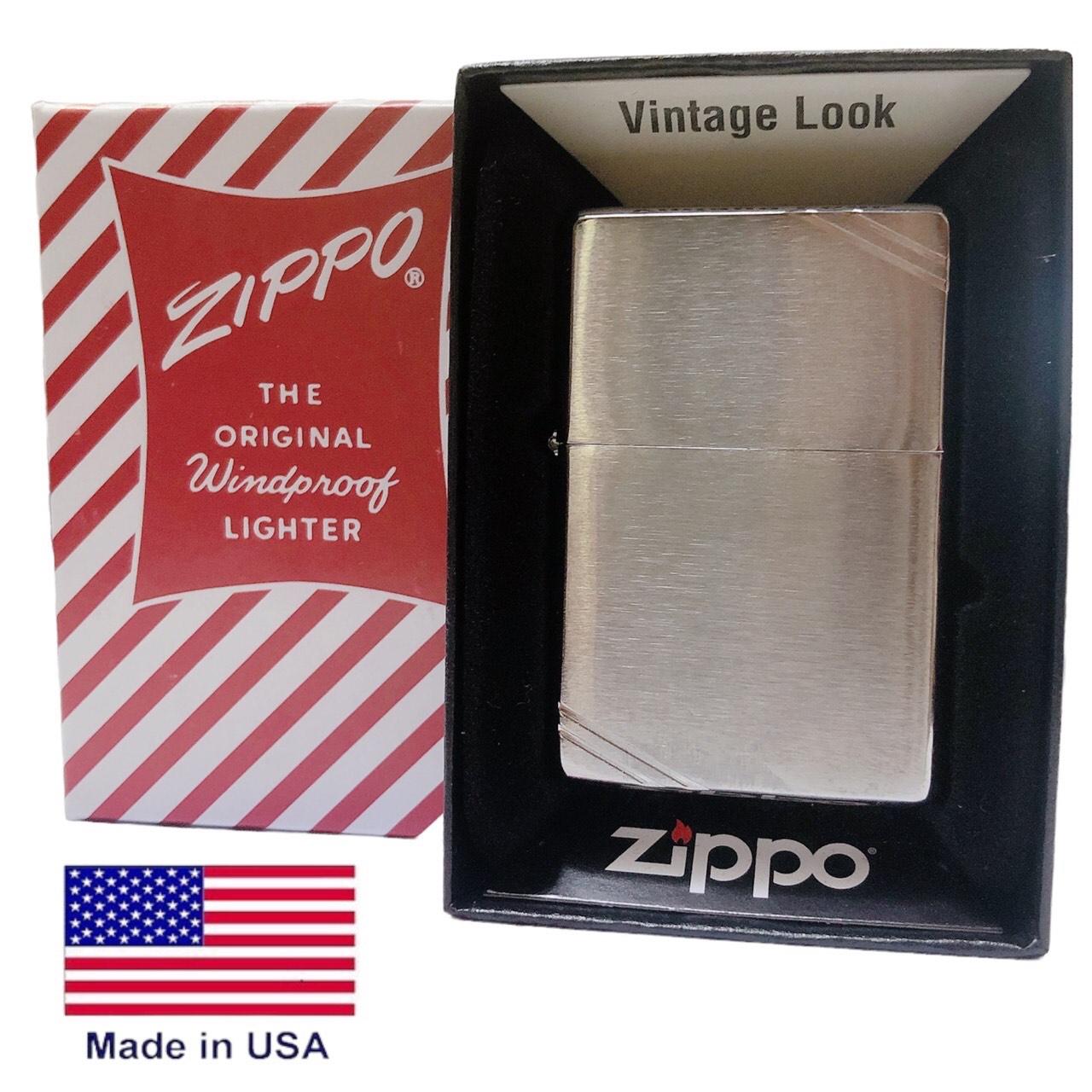 Bật lửa Zippo Mỹ Vintage high polish chrome đầu bằng đít bằng, Box đỏ xưa, Hàng chính hãng