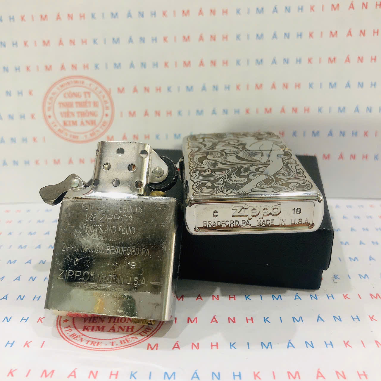 Bật lửa Zippo chủ đề Thiếu Nữ High Polish, hàng chính hãng do Kim Ánh nhập khẩu có giấy Hải Quan đi kèm