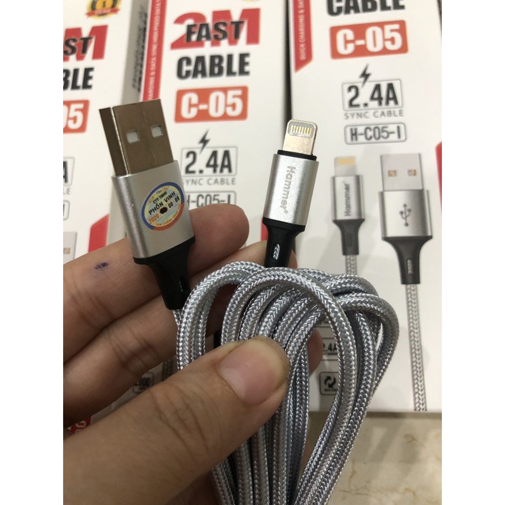IP2M -DÂY SẠC NHANH HAMMER C05,CHUÔI 2.4A,DÂY DÙ DÀI 2M,Hàng bảo hành 12 tháng