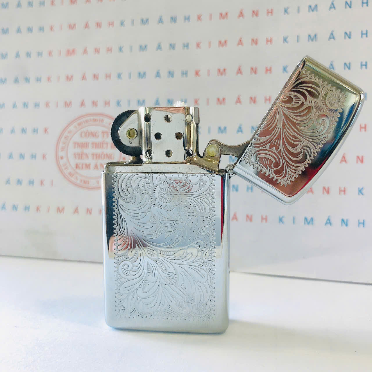 Bật lửa Zippo Slim Mỹ Venetian 1981, Cam kết hàng chính hãng có giấy Hải quan gửi kèm đơn hàng