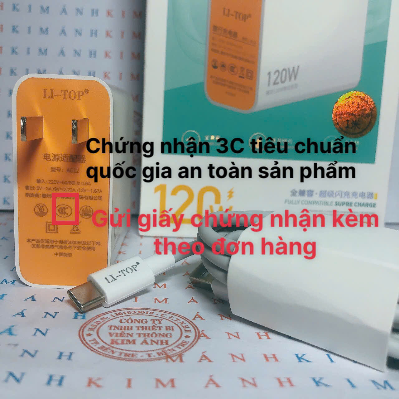Bộ sạc nhanh LI-TOP AC12 120W chân Type C, đạt chứng nhận 3C tiêu chuẩn quốc gia, Kim Ánh bảo hành chính hãng 12 tháng