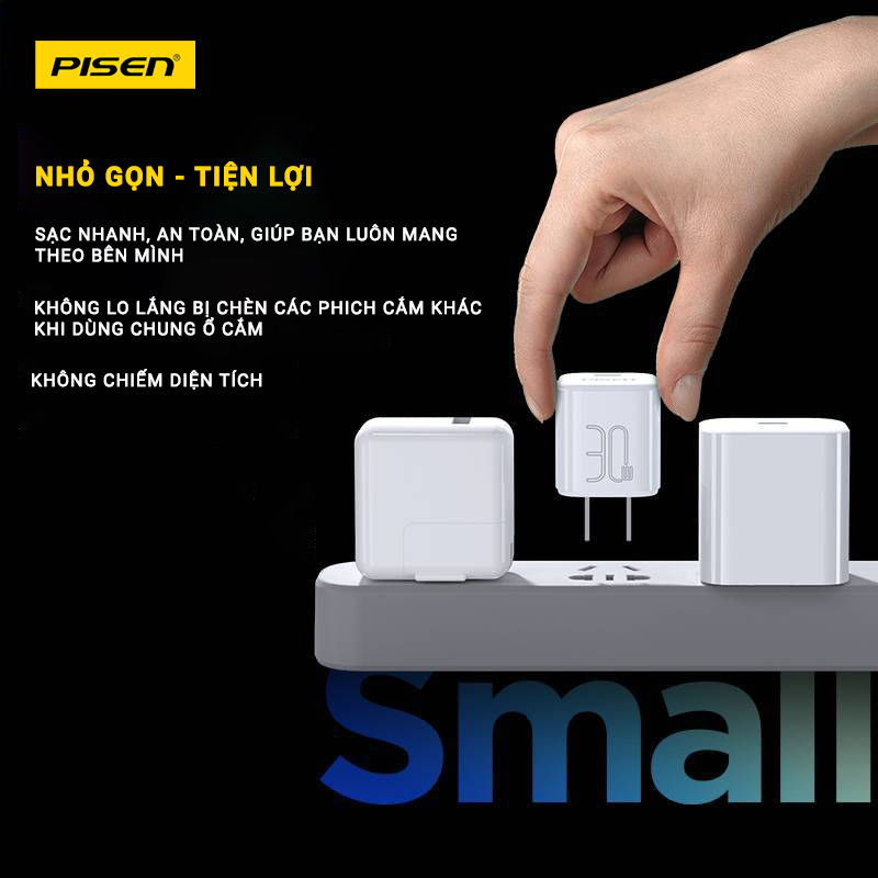 Củ sạc Gallium Nitride 30W-  PISEN QUICK Mr White Tiny USB-C (TS-C175) , check QR kiểm tra chính hãng, bảo hành 24 tháng